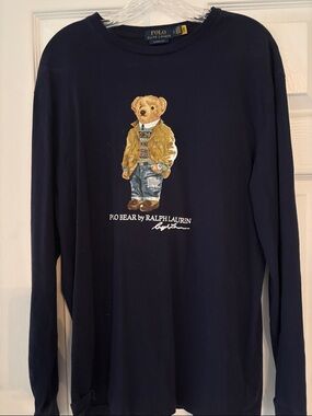 Ralph Lauren Navy Polo Bear Graphic Long Sleeve Shirt